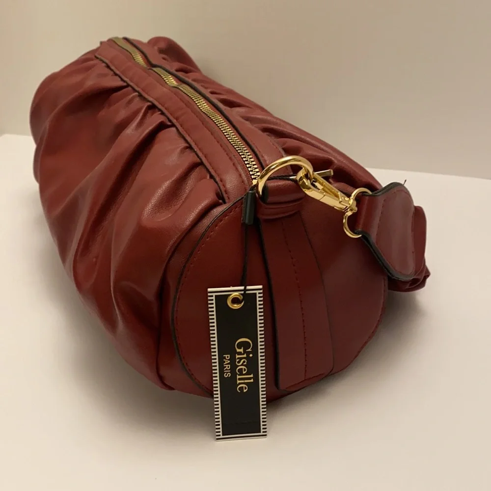 Giselle Paris Ella Satchel Raspberry Vegan Leather Handbag with Gold Accents NWT